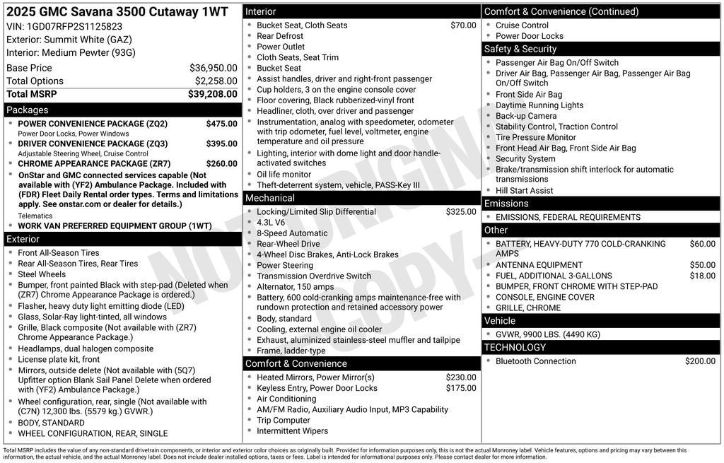 2025 GMC Savana Cutaway 3500 1WT