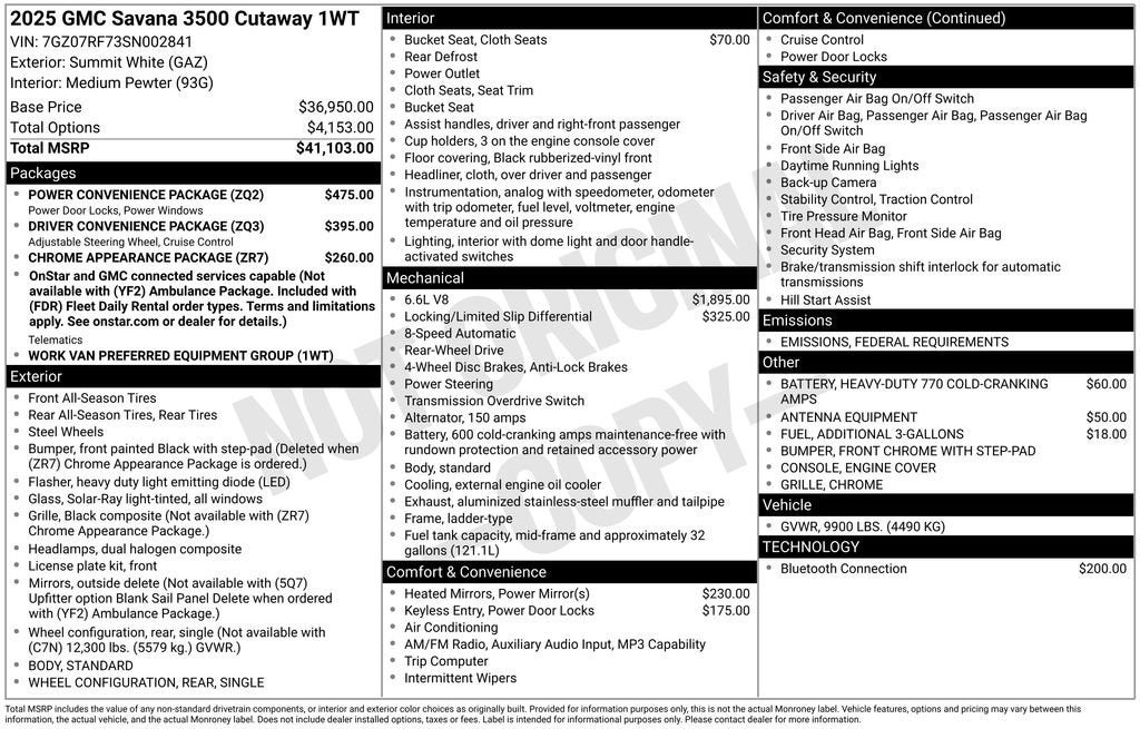2025 GMC Savana Cutaway 3500 1WT